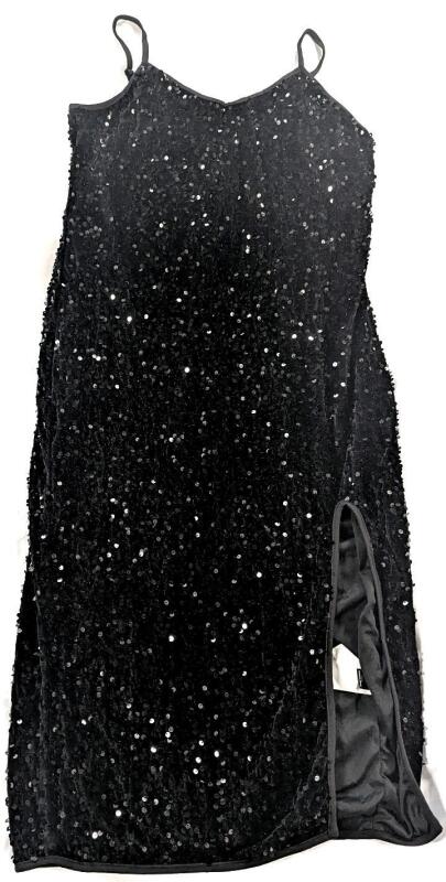 New Size 0XL Women's Lined Sequined Sleeveless Mini Dress, With Slit At Side & Zipper At Back