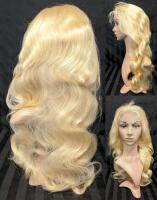 New 26" Long Synthetic Wavy Blond Hair Full Lace Wig