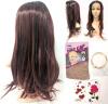 New 22" Synthetic Red Ombre Over Brown Lace-Front Wig With Wig Cap, 2.5" Diameter Hoop Earrings & Decal Stickers