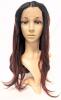 New 22" Synthetic Red Ombre Over Brown Lace-Front Wig With Wig Cap, 2.5" Diameter Hoop Earrings & Decal Stickers - 2