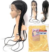 New 30" Long Lace Front 6-Braid Wig With Braid Beads, Wig Cap & 3D Wispy False Eyelashes (Unable to Determine if Human Hair Or Artificial)