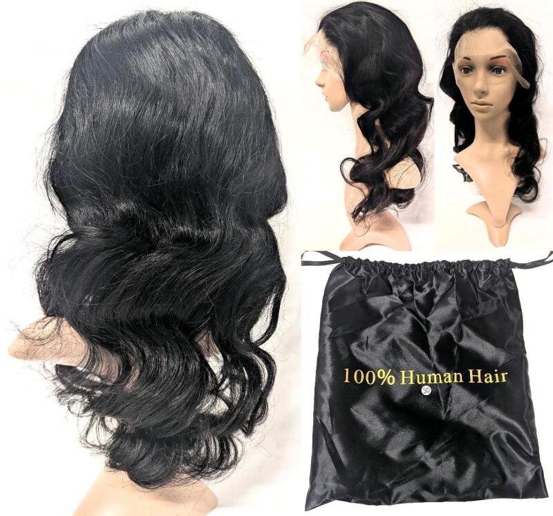 New 20" Wavy Human Hair Lace-Front Wig (May Reach 30" Long When Pulled Straight)