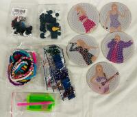 Assorted Crafting Supplies, Includes Taylor Swift Friendship Bracelets, Taylor Swift Diamond Art Coaster Set, and Assorted Sports-Themed Show Decorations