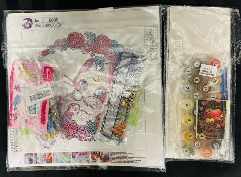 2 New Children&rsquo;s Art Kits, Includes Pumpkin Paint-By-Numbers Kit (Canvas Measures 22.5&rdquo; x 18.5&rdquo;) and Cute Kitty Diamond Painting Kit (12&rdquo; x 12&rdquo;)