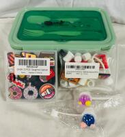 Assorted Food Storage/Decorative Items, Includes Bento Lunch Box with Cutlery, 23Pc Donut Cartoon Decorations, and 12 Decorative Straw Toppers