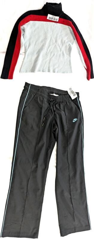 2 Pieces Size Med(8-10) Women's/Youth NIKE Knit Turtleneck Sweater & Drawstring Windbreaker Pants