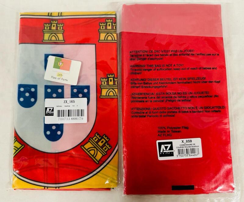 2 New AZ FLAG Flags, Includes 90x60cm Portugal Flag and 90x60cm Red Racing Flag (See Photos)