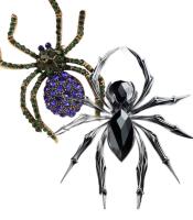 Two Vintage Inspired Great Spider Brooches One Green and Blue Rhinestones One with Two Black Cabochons 1.75-2&rsquo;&rsquo;