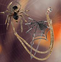 Two Vintage Inspired Spider Chatelaine Brooches Rhinestones