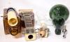 4pcs Vintage Barware : Amber Glass Bottle With Battery-Powered Pump (Untested, Missing Cap), Musical Guitar Decanter (Plays "How Dry Am I"), Italy Boot Bottle, Genie Bubble Bottle with Spill Stop Pourer, Up To 17" Tall - 3