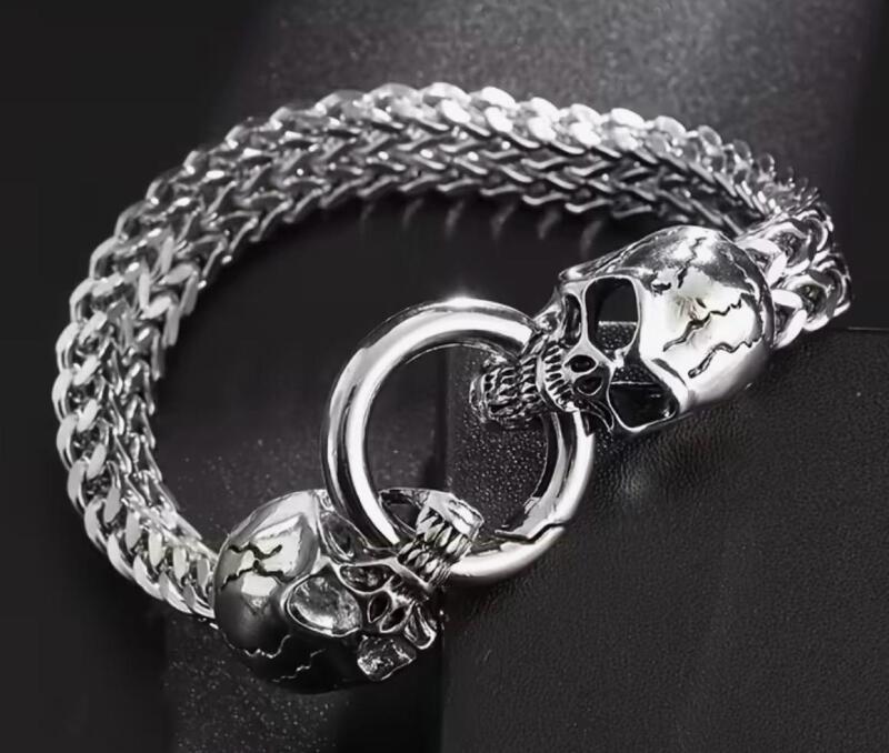 Vintage Inspired Edgy Skull Charm Bracelet Iron Alloy Chain with Skull End Ring Clasp approximately 8.5&rsquo;&rsquo;