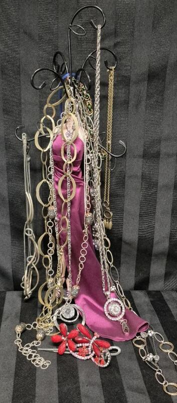 12 Great Necklaces with Jewelry Stand 17" Tall with Stunning Hair/Scarf Clip