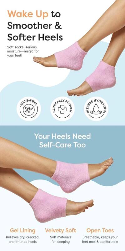 2 New Pairs One Size Unisex ZENTŌES Fuzzy Gel Heel Socks : Heals, Softens & Soothes Dry Heels. Fuzzy Pink