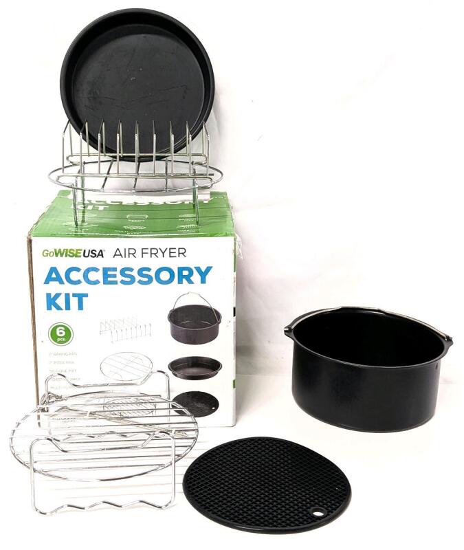GOWISE USA 6pc Air Fryer Accessory Kit, Pieces Up to 7" Diameter, Scratches in Oizza Pan, Others in As-New Condition - Fits Most Air Fryer Baskets