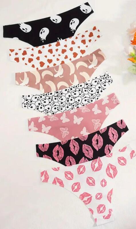 7 New Pairs Size Med Women's No-Show Bikini Briefs With Fun All-Over Print