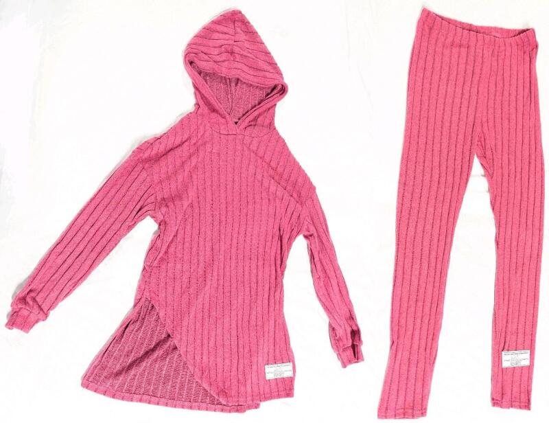 New Size 11-12Y Girls Suoer Soft Ribbed Hooded Top & Leggings Set