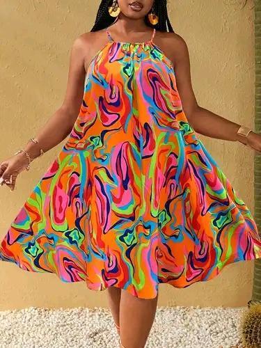 New Size 3XL Women's Flowy Lightweight Super Colorful Maxi Dress
