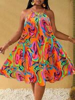 New Size 3XL Women's Flowy Lightweight Super Colorful Maxi Dress