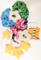 3 New Licensed POWER PUFF GIRLS Scrunchies, 4 Cracker Hair Barettes. 5 Faux Fur Yellow Star Hair Barettes & 2 Off-White Star Outline Hair Barettes, Up to 3.5" Diameter