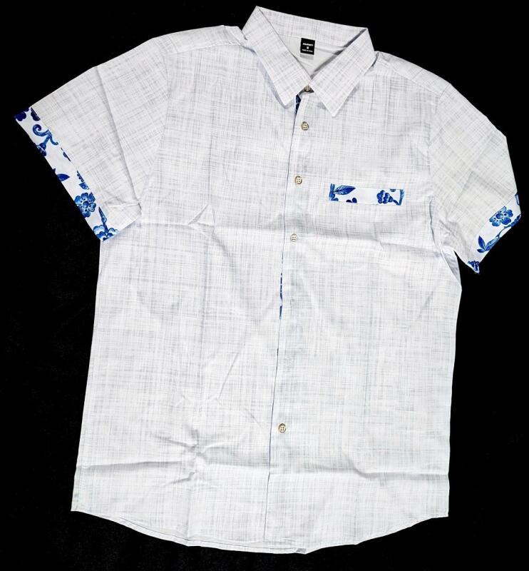 New Size Med Men's MANFINITY Tropical Detail Button-Up Golf Shirt