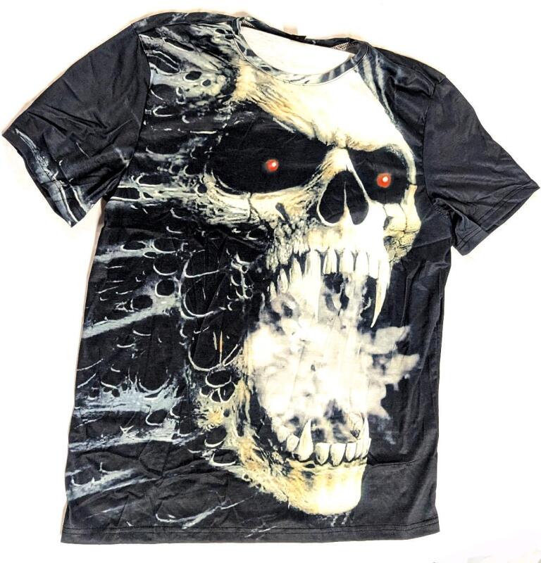 New Size Large Men's MANFINITY Spooky Smoking Skull Graphic Tee