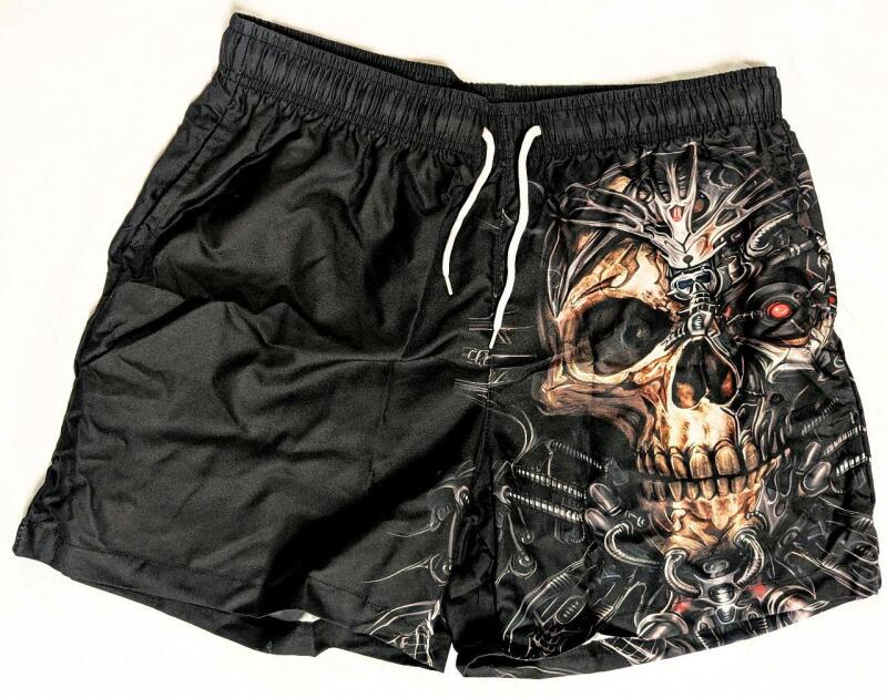 New Size XL Men's Biomechanical Skull Graphic Drawstring Shorts