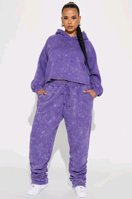 New Size 1X Women's FASHION NOVA My Time Mineral Wash Jogger Set, Purple, Retails $64