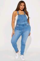 New Size 1X Women's FASHION NOVA Always Pretty Skinny Stretch Denim Overalls. Lightwash, Retails $50