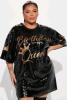 New OS Plus Size Women's FASHION NOVA Birthday Queen Sequin Tunic, Black | Retails $61