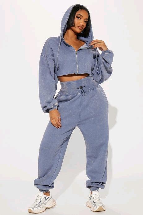 New Size 1XL Women's FASHION NOVA Tamara Washed Jogger Set, Slate Blue | Retails $71