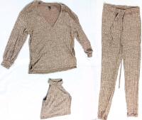 New Size Small Women's 3pc Super Soft Lightweight V-Neck Long Sleeve Top, Halter Top & Bottoms Set