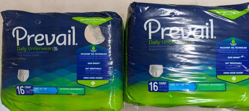 32 New Prevail Size Large Daily Underwear.