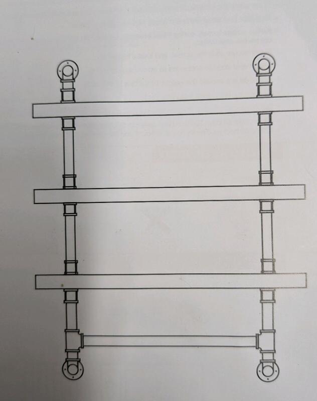 New 4 Tier Wall Mounted ziron Pipe Shelves. Shelves measure 2' wide.
