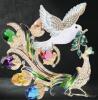 Vintage Inspired Two Brooches Rhinestone Peacock Dove of Peace with Willow Branch sizes in description