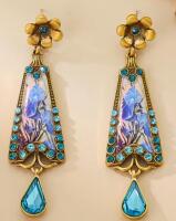 Vintage Inspired Enamel Floral Teardrop Earrings with Blue Gemstones Rhinestones Elegant Copper Alloy Stamped 925 Posts approximately 3 x .78&rsquo;&rsquo; Stock photos added