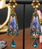 Vintage Inspired Enamel Floral Teardrop Earrings with Blue Gemstones Rhinestones Elegant Copper Alloy Stamped 925 Posts approximately 3 x .78&rsquo;&rsquo; Stock photos added - 2