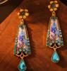 Vintage Inspired Enamel Floral Teardrop Earrings with Blue Gemstones Rhinestones Elegant Copper Alloy Stamped 925 Posts approximately 3 x .78&rsquo;&rsquo; Stock photos added - 4