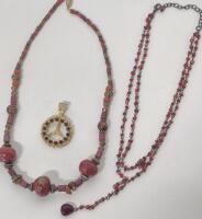 Vintage Beaded Necklaces & Pendant with Red Stones