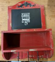 Weathered Coffee Themed Wall Coat Rack with Cubby. 22" Tall.