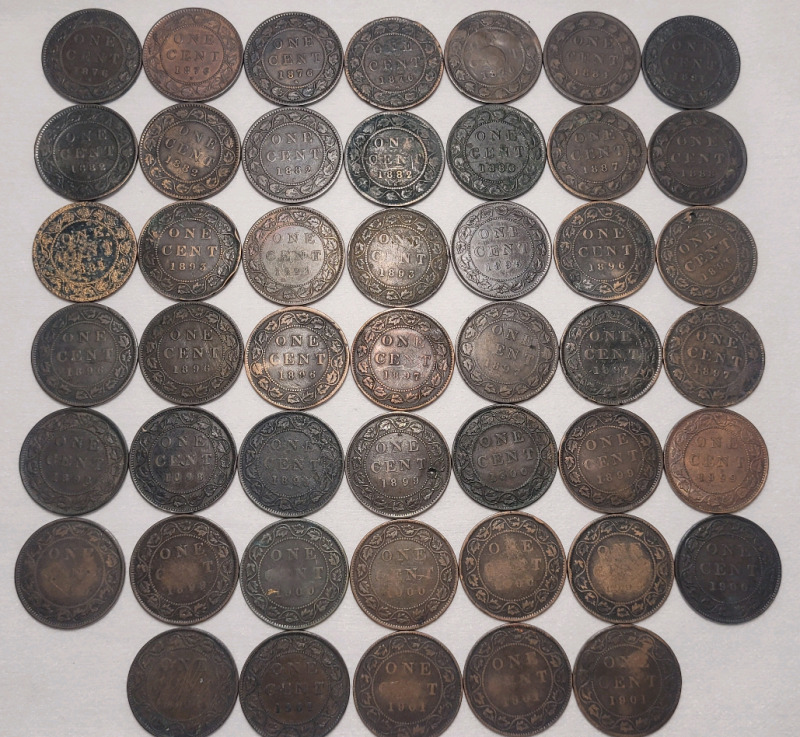 1876 - 1901 Canadian Queen Victoria One Cent Pennies - 47 Coins