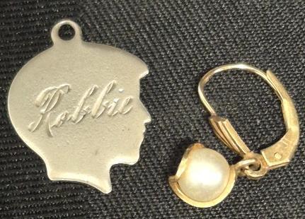STAMPED 14K Gold Earring & Pendant Stamped Bond Boyd STER