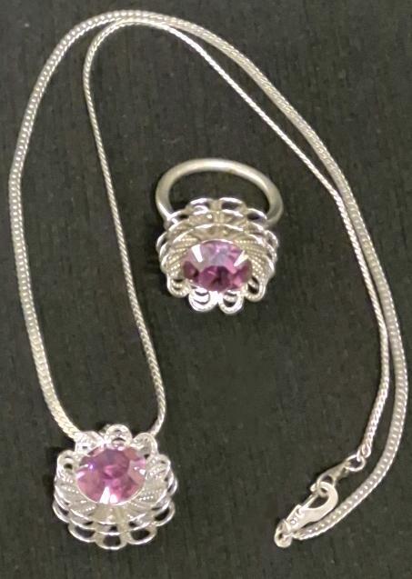 Sarah Coventry Purple Stone Ring & Necklace Set