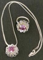 Sarah Coventry Purple Stone Ring & Necklace Set