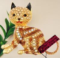 Playful Rhinestone and Enamel Kitten Brooch Tagged Betsey Johnson approximately 2 x 2.25&rsquo;&rsquo; Back Bale for Chain