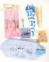 New STITCH 5-Pack Makeup Brush, Makeup Pouch, Lanyard, Compact (Empty) & 3 Capybara Mechanical Pencils & Sticky Paper Pad