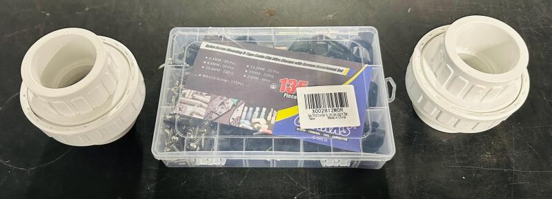 3 Home Maintenance Items, Includes Glanks 135 Pc Nylon R-Cable Clamps with Screws Set and 2 PVC Union Fittings (1.5&rdquo;)