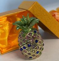 Hand-Painted Pineapple Statue Jewelry Box with Sparkling Embellishments - Magnetic Closure, Encaustic Tabletop Display for Earrings, Rings & Small Jewelry Approximately 3&rsquo;&rsquo; A universal symbol of welcome and hospitality and wealth