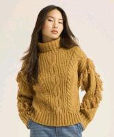 New sz 4X Women's Free Assembly Scoop Cable Knit Turtleneck Sweater with Fringe