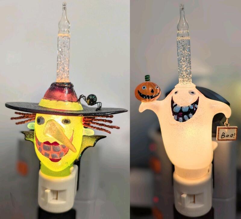 2 DEPARTMENT 56 Robot Bubbler Night Lights : Witch & Ghost, 6.25" Long Each (Working!)- Plug Can Be Rotated