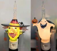 2 DEPARTMENT 56 Robot Bubbler Night Lights : Witch & Ghost, 6.25" Long Each (Working!)- Plug Can Be Rotated